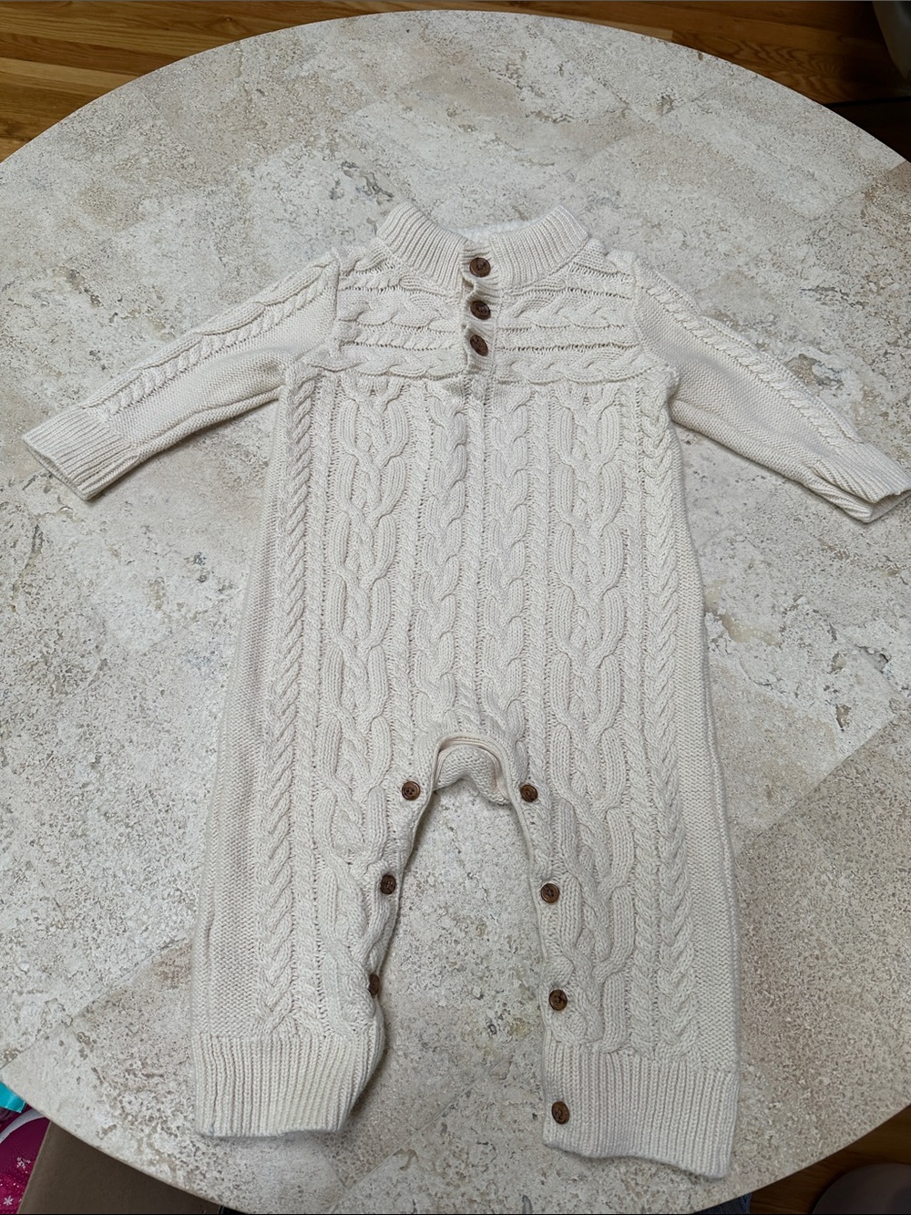 GAP Cream Cable-Knit Baby One-Piece with Wood Buttons